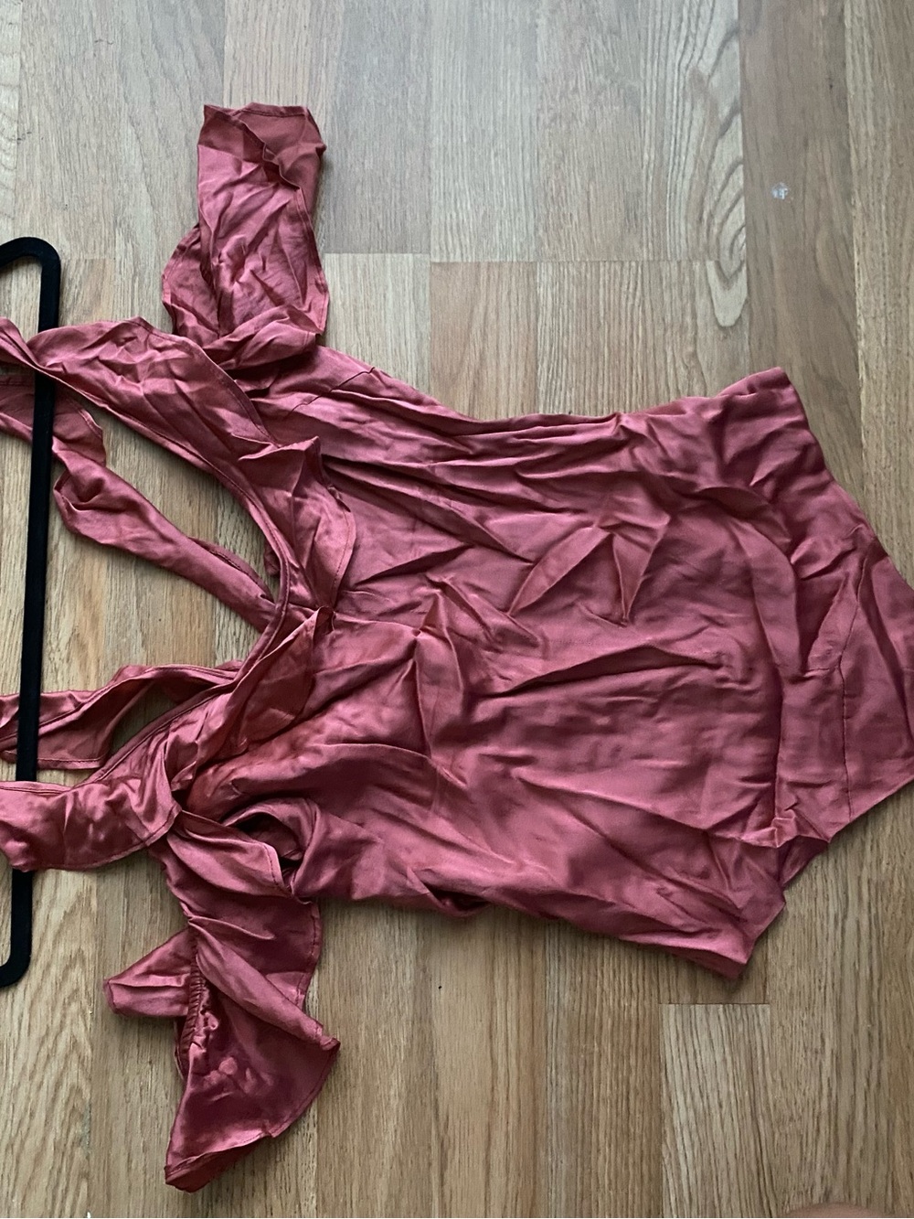 Satin Ruffle Cold-Shoulder Bodysuit in Dusty Rose - Picture 4 of 10